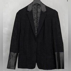 ELIE TAHARI Black Blazer with Lamb Leather Trim on Sleeves and Collar Sz 0